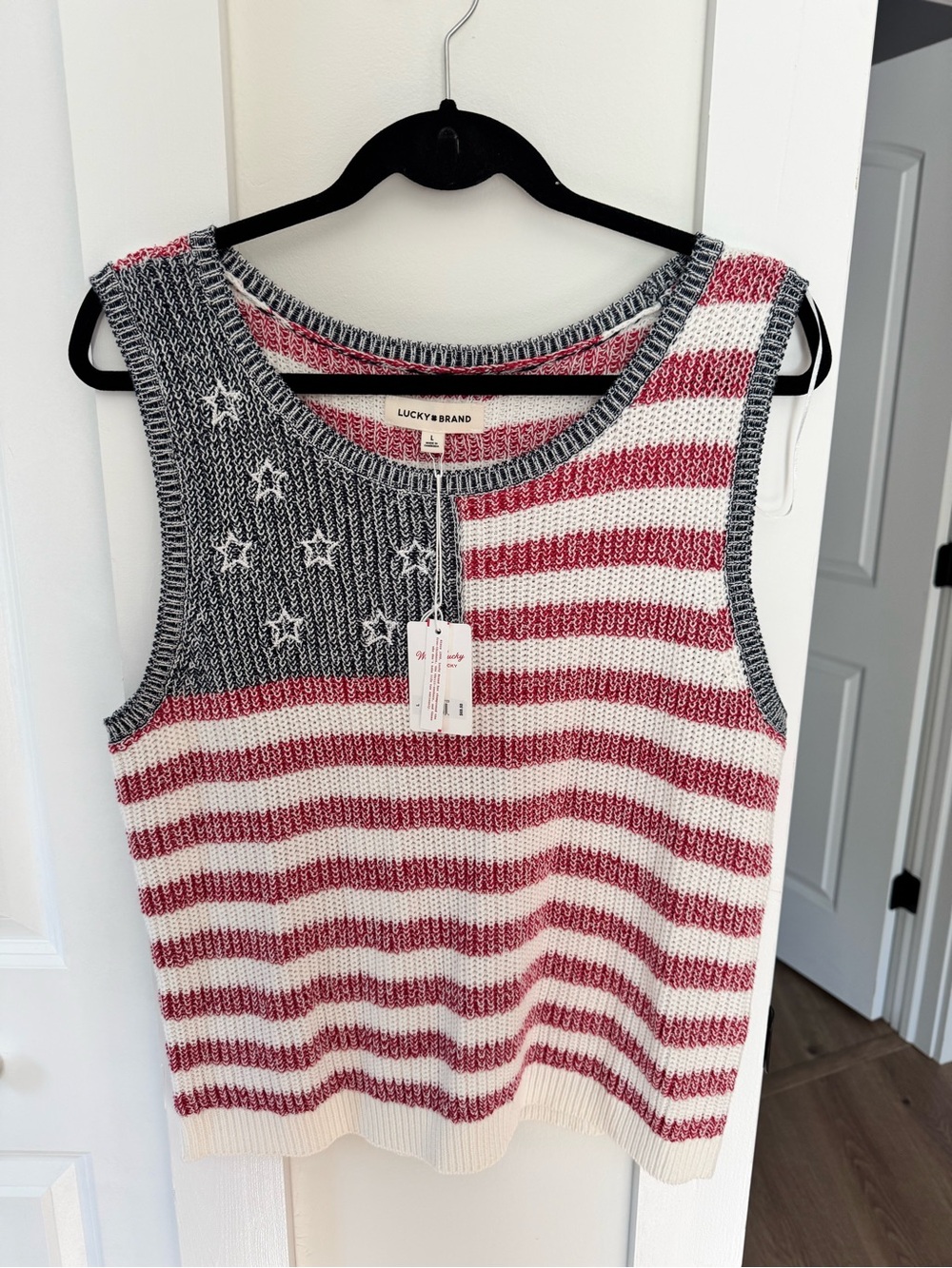 Lucky Brand Red, White & Navy Striped Knit Sweater